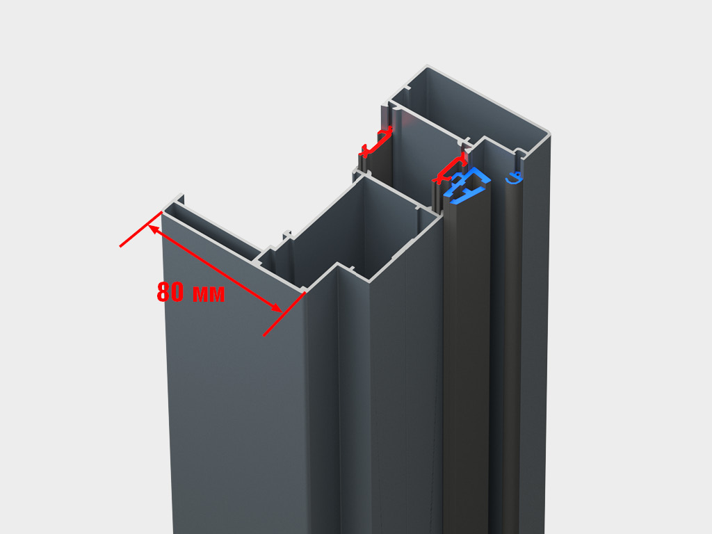 Ramka alyuminiydan yasalgan, ikki kamerali va termoajratgichli, havodan to'siq yaratish, konstruksiyaning muzlashini oldini olish va issiqlikni saqlashni ta'minlovchi yuqori kuchli ekstrudatsiya profillar tizimi hisoblanadi. Ramka qoplama bilan ishlab chiqarilgan. Ramkaning chuqurligi 124 mm, devor qalinligi esa 1,5–2 mm ni tashkil etadi.